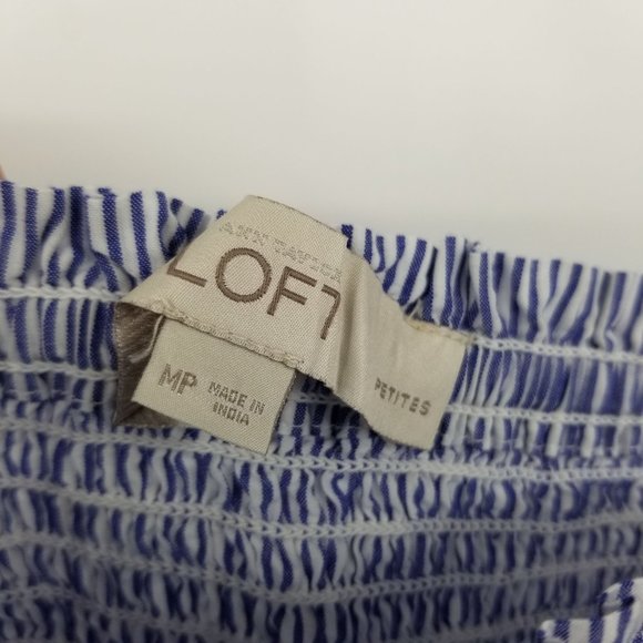 Loft Ann Taylor Blue and White Striped Smocked Top Shirt Size Medium Petite - Picture 4 of 10